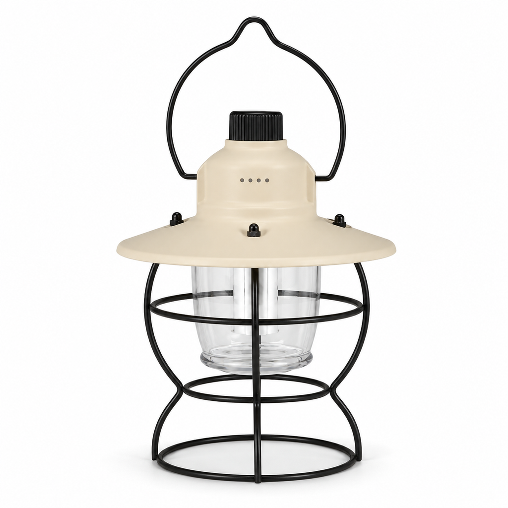 Portable LED Camping Lantern with Handle, Beige, 8.9 in