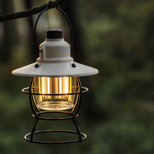 Portable LED Camping Lantern with Handle, Beige, 8.9 in