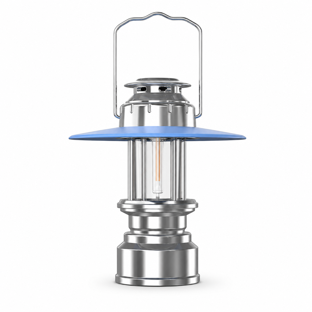 Portable Type-C Camping Lantern, Silver & Blue, 7.1 in