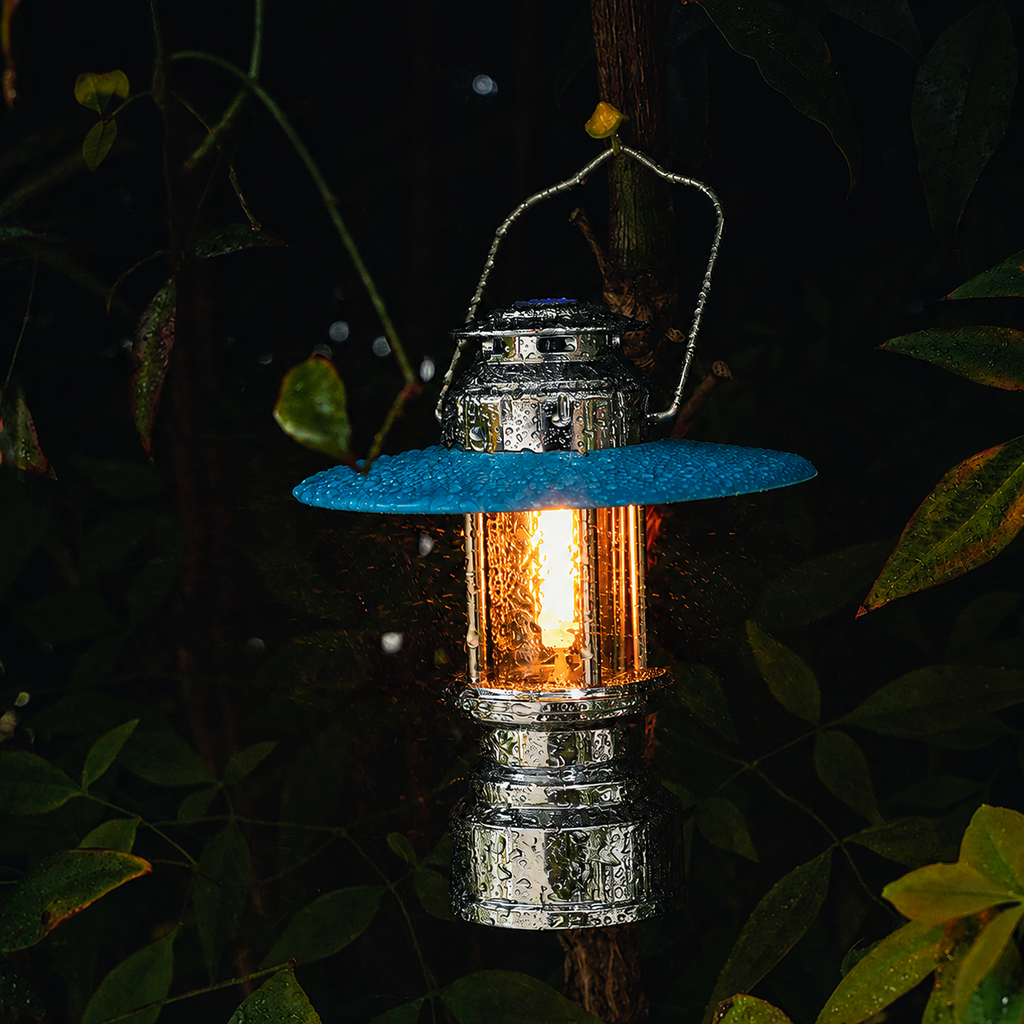 Portable Type-C Camping Lantern, Silver & Blue, 7.1 in