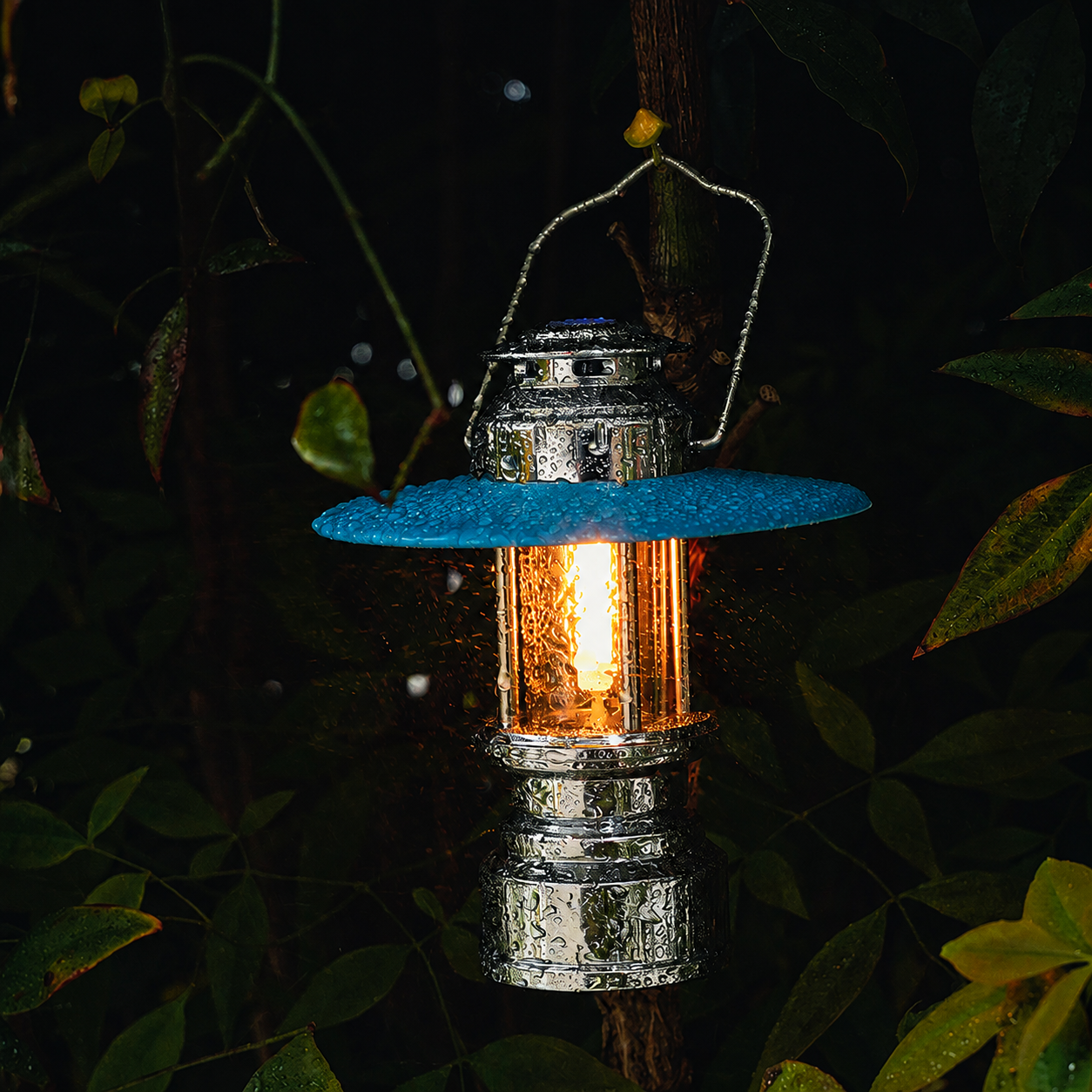 Portable Type-C Camping Lantern, Silver & Blue, 7.1 in