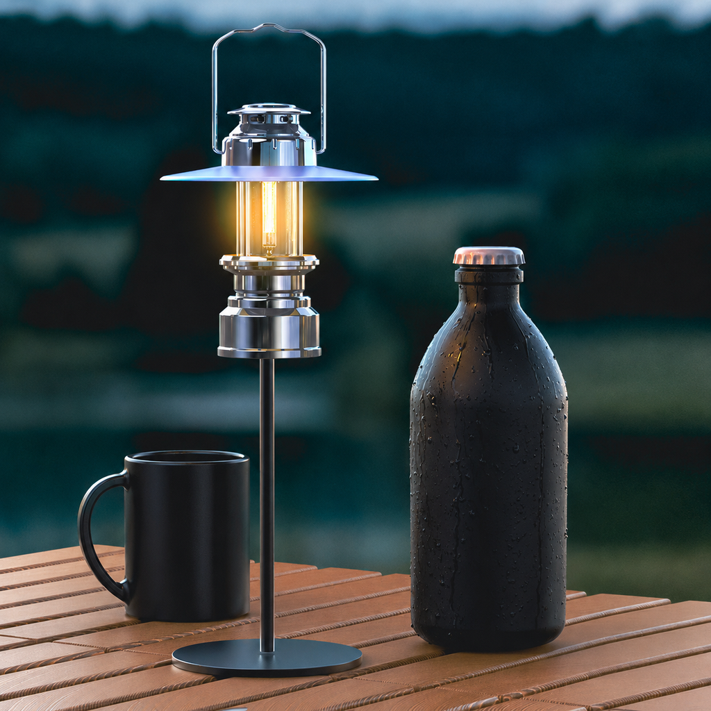 Portable Type-C Camping Lantern, Silver & Blue, 7.1 in
