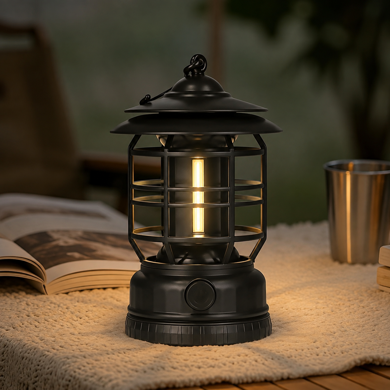 Portable Solar Camping Lantern, Black, 6.1 in