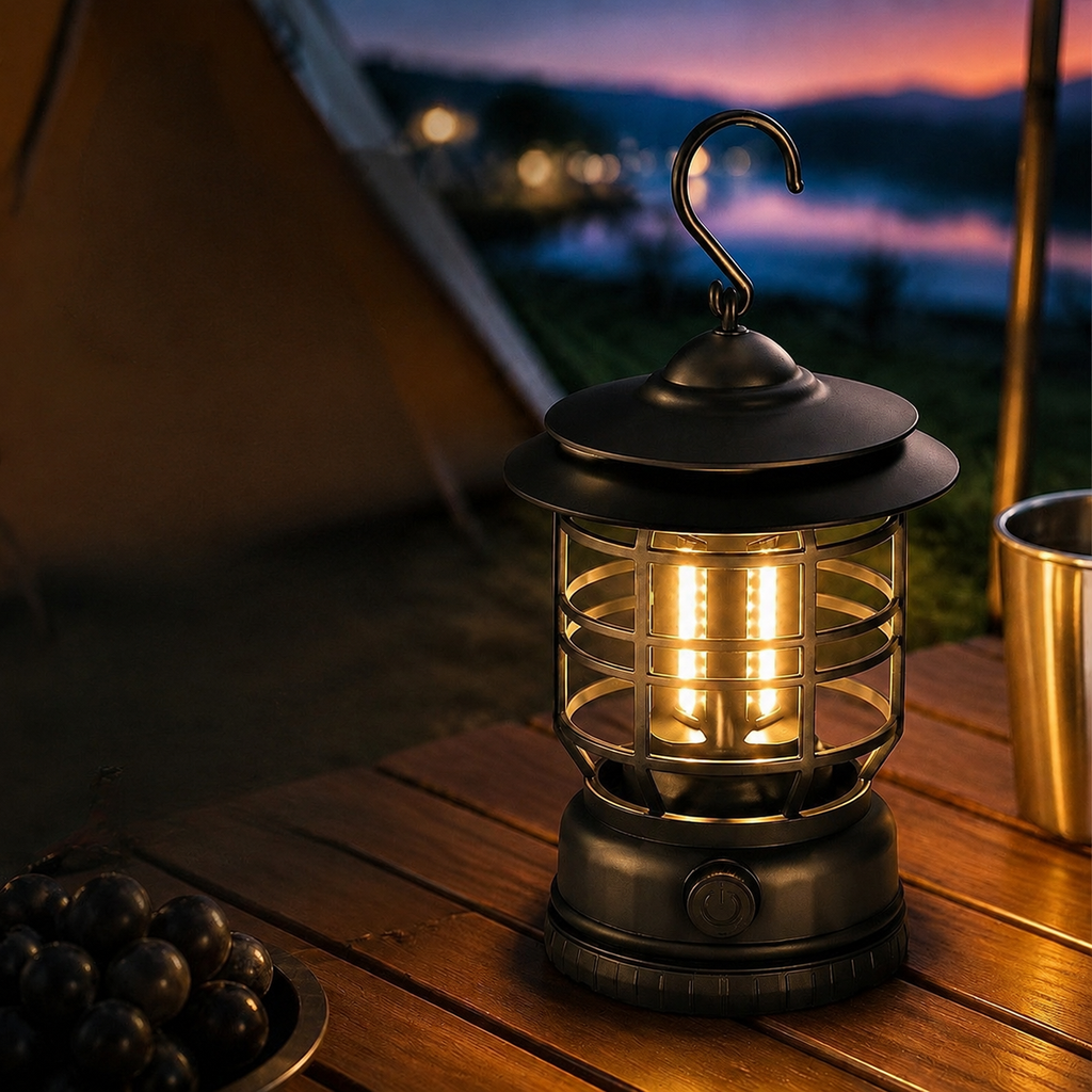 Portable Solar Camping Lantern, Black, 6.1 in