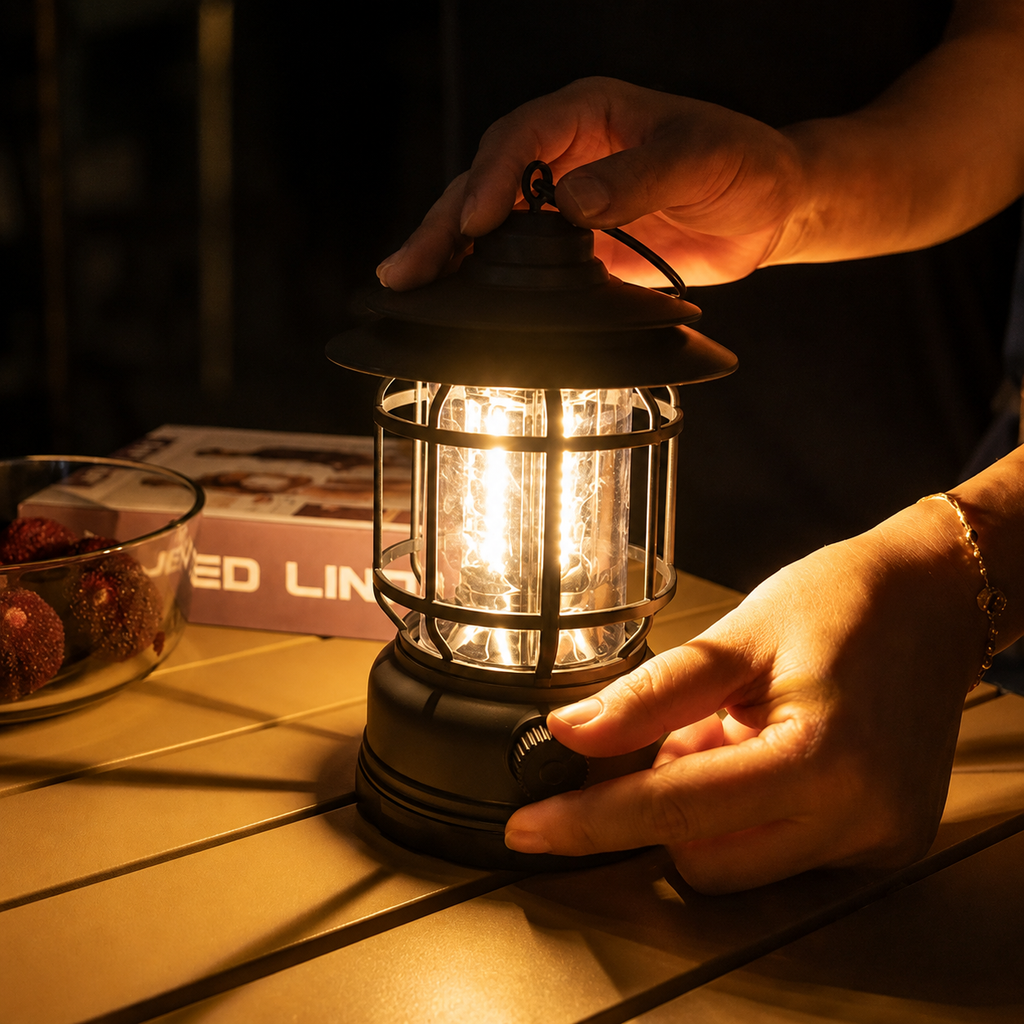 Rechargeable LED Camping Lantern, Black, 9.4 in