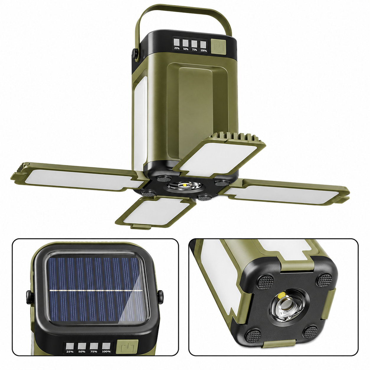 Rechargeable LED Camping Lantern, Olive Green, 4.7 in